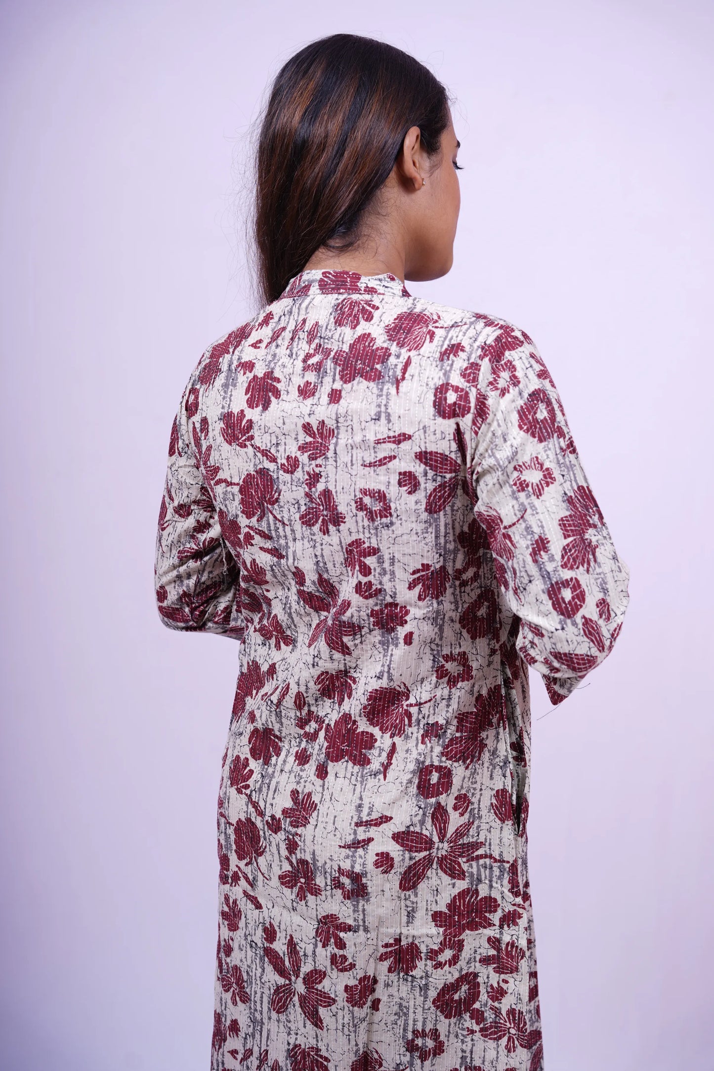 Brown-Maroon Floral Print Kurthi | Q1-002