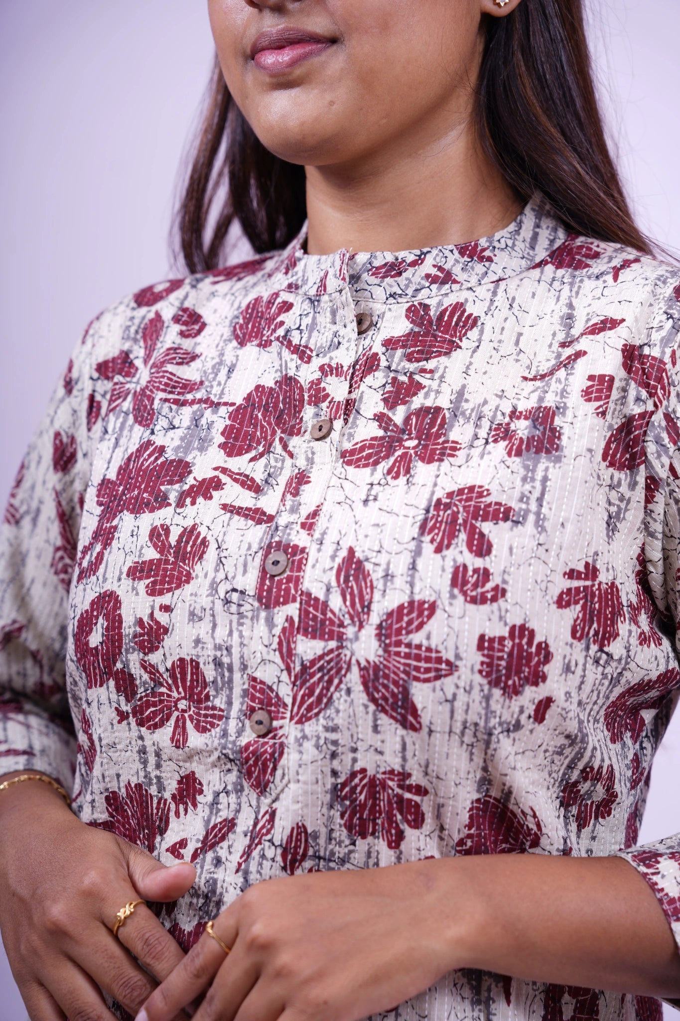 Brown-Maroon Floral Print Kurthi | Q1-002