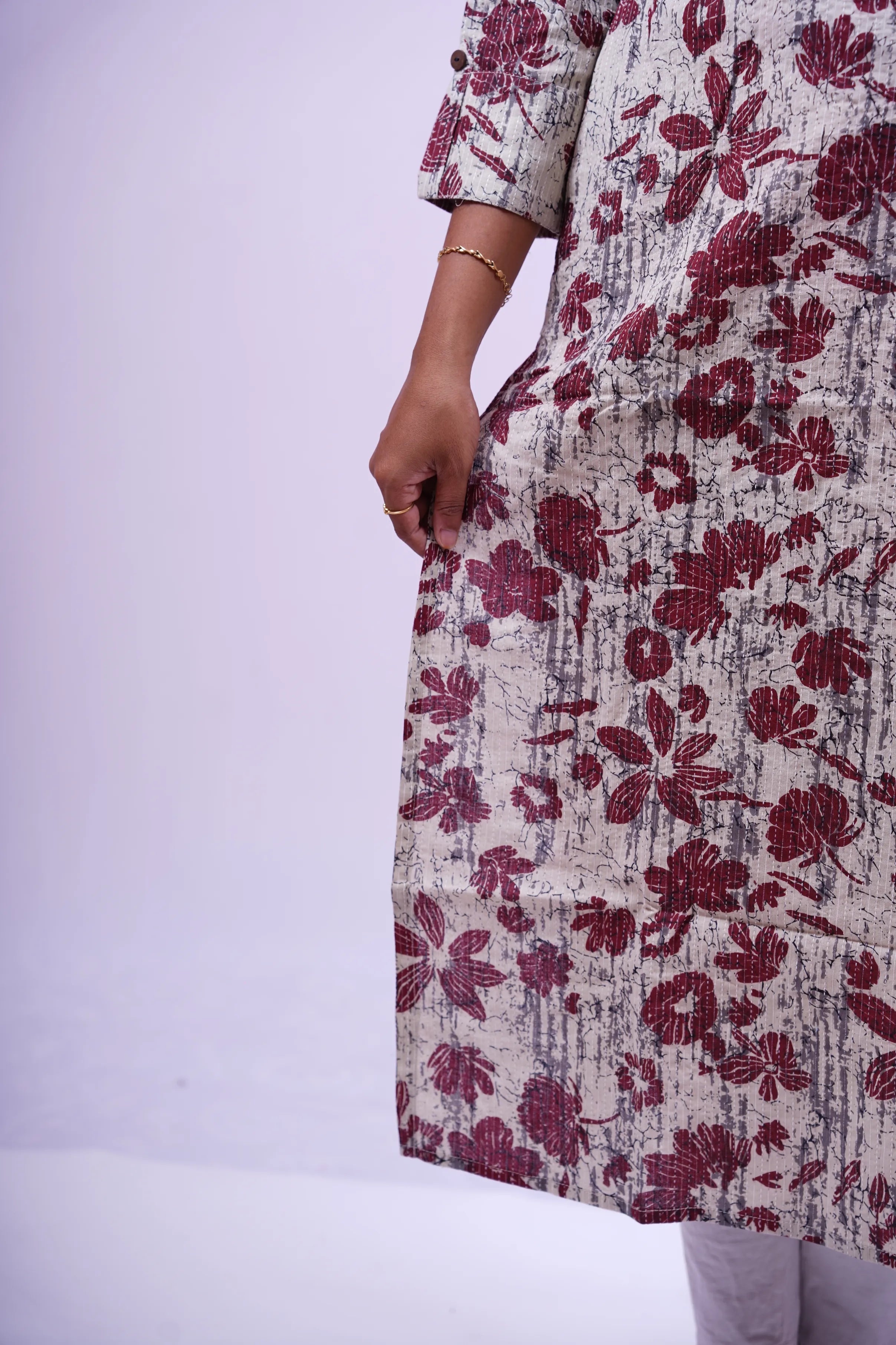 Brown-Maroon Floral Print Kurthi | Q1-002